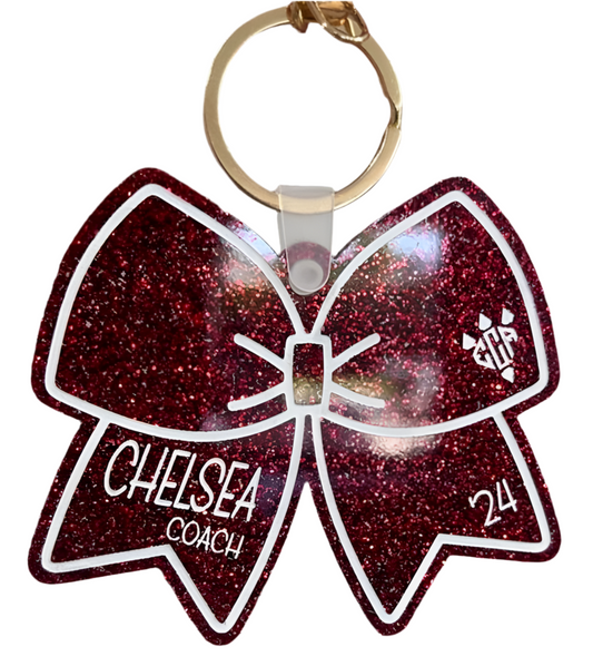 Personalised Coach Cheer Bow Keyring